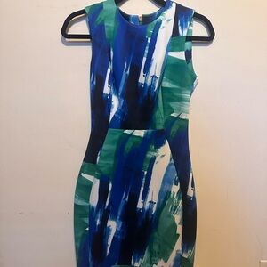 Calvin Klein Blue and Green Abstract Mini Dress